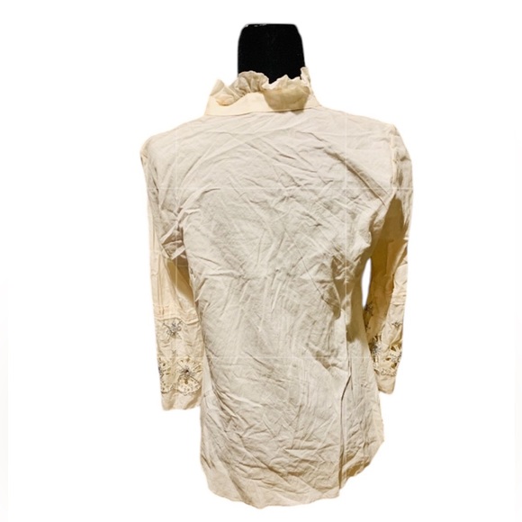 Beautiful Poleci Blouse Cream Colored jeweled accented cuffs. Size 8 - Picture 2 of 5